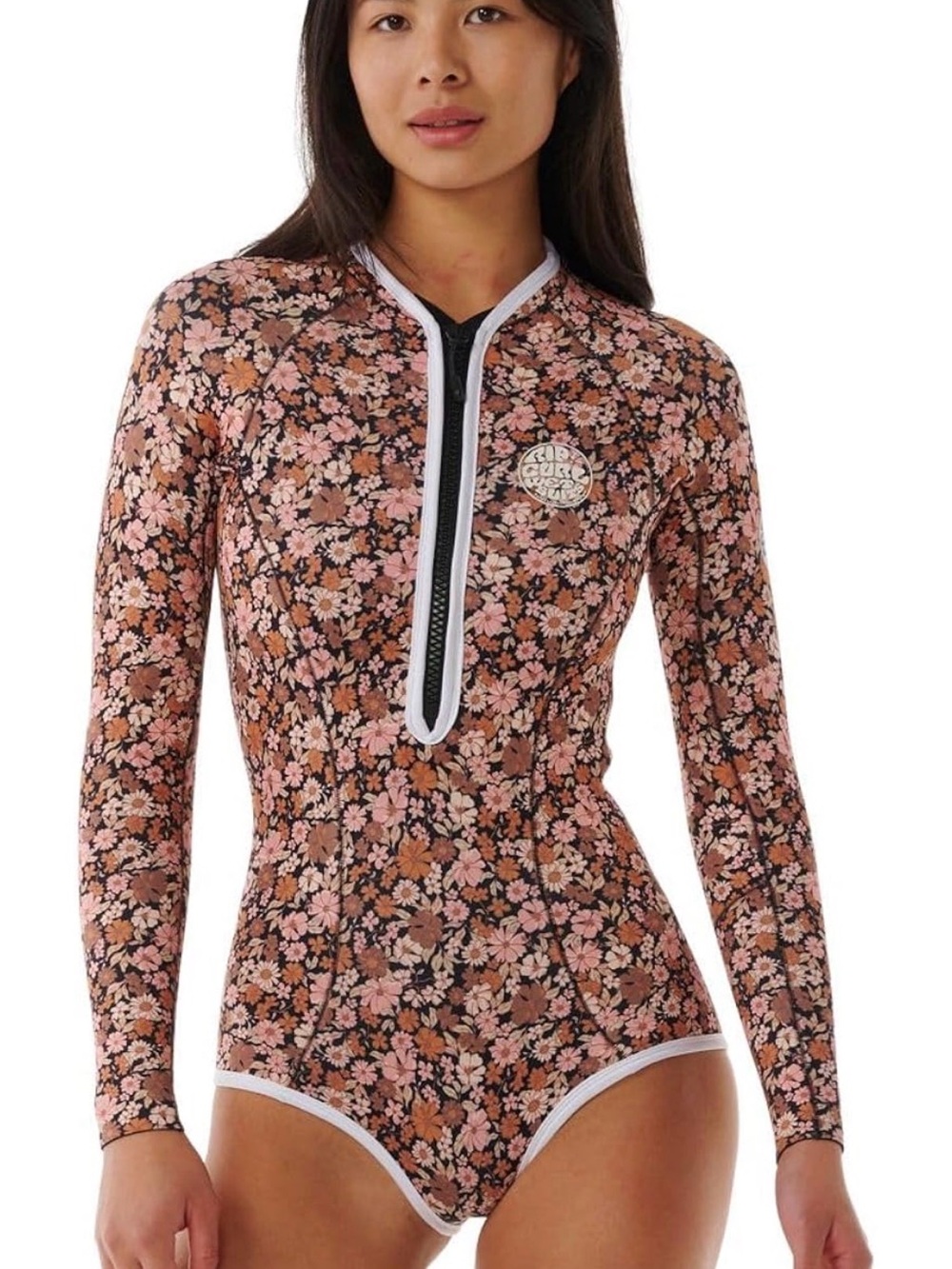 Rip Curl Floral Long Sleeve Zip Front wetsuit swimsuit - Pink & Brown